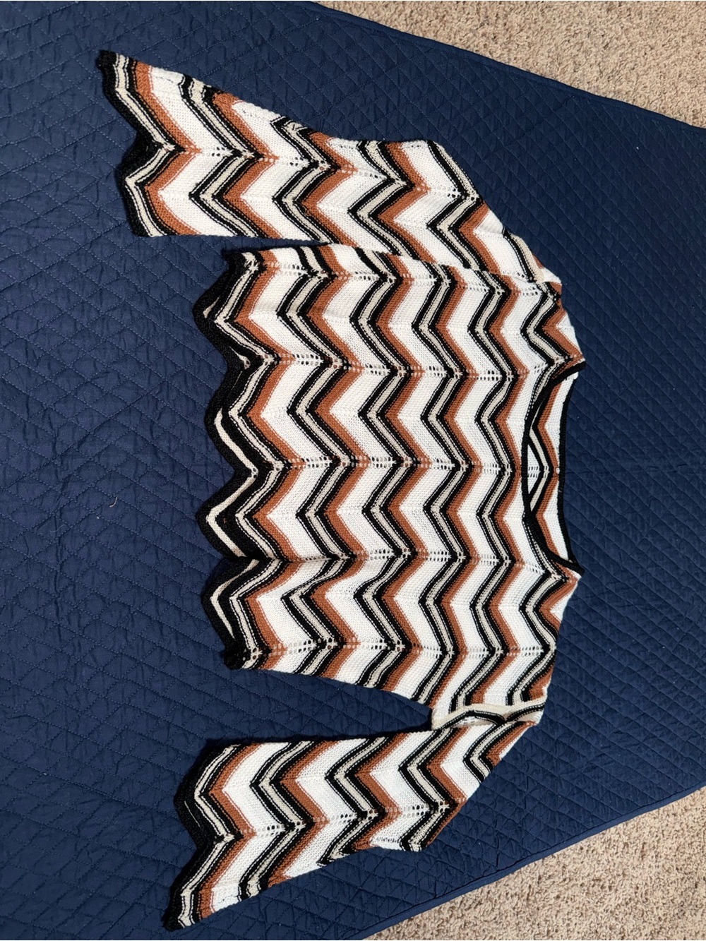 Chevron Knit Crop Top in White, Black & Brown